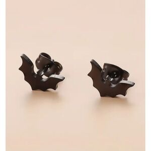 Black Bat Stud Earrings Gothic Stainless Steel Minimalist Halloween Jewelry